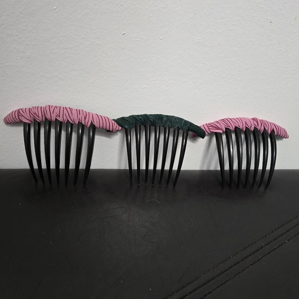 3 Black Green Pink Hair Side Combs